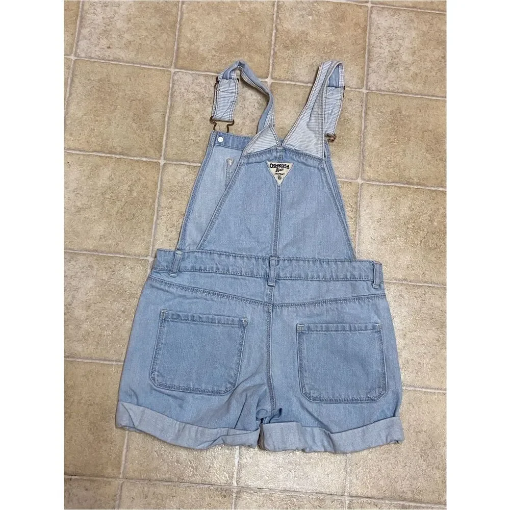 Oshkosh B’gosh Light Wash Denim Short Overalls with Bib Pocket Size 7